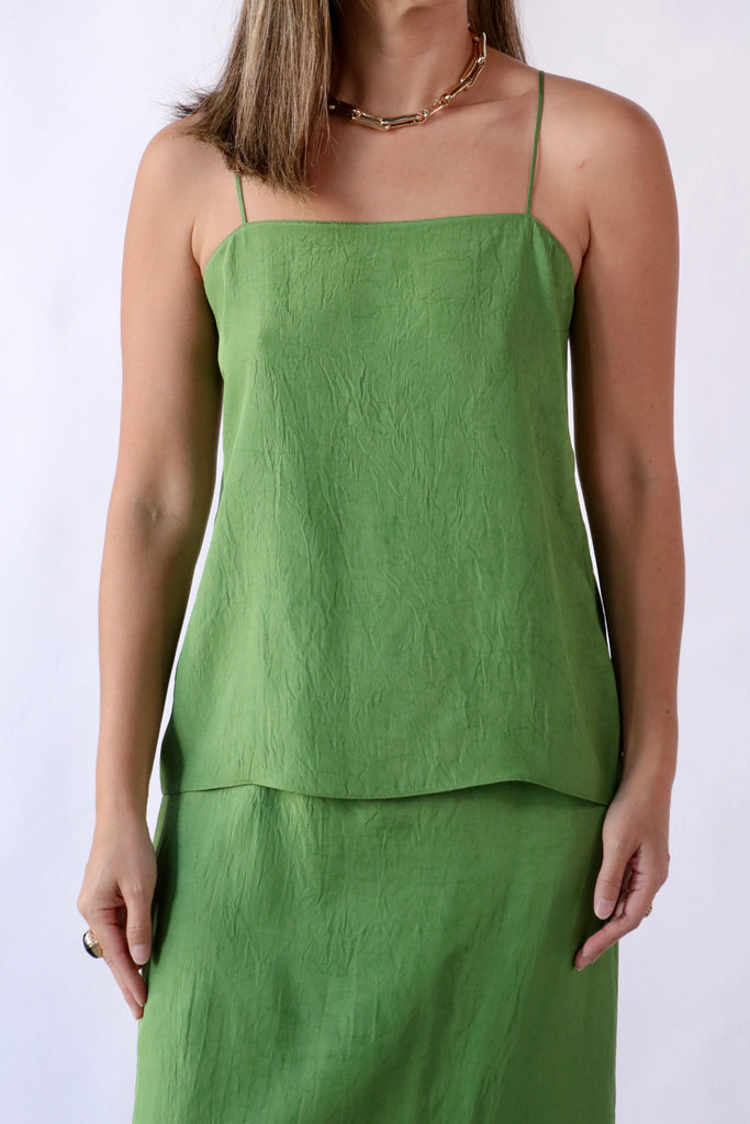 Tibi Summer Acetate Crinkle Cami in Chartreuse tops-blouses Tibi 