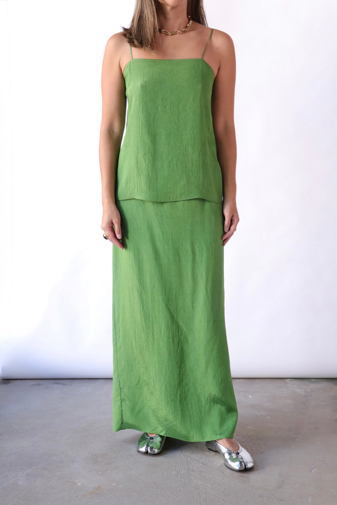 Tibi Summer Acetate Crinkle Cami in Chartreuse tops-blouses Tibi 