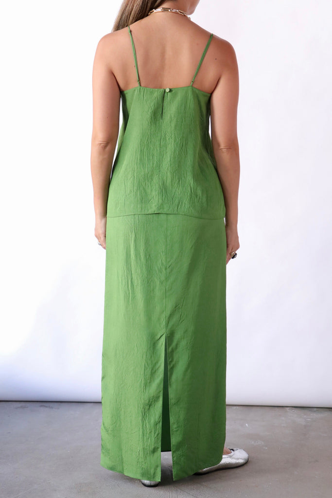 Tibi Summer Acetate Crinkle Cami in Chartreuse tops-blouses Tibi 