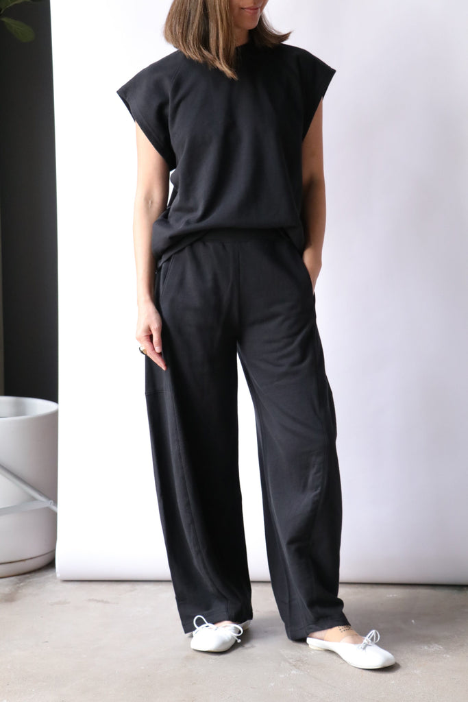 Tibi Summer Sweatshirting Winslow Pant in Black Bottoms Tibi 