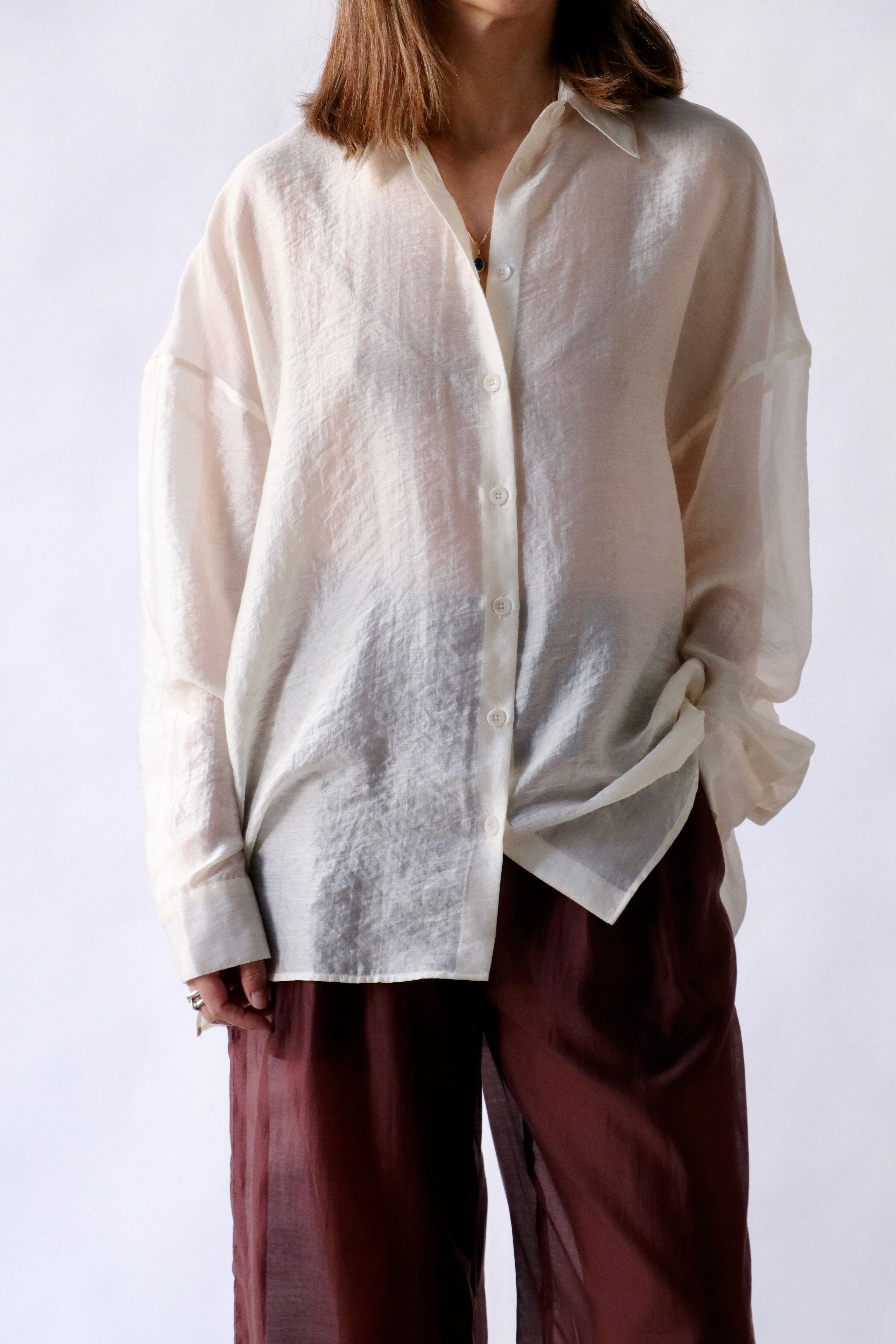 Tibi Summer Voile Oversized Shirt in Ivory | WE ARE ICONIC