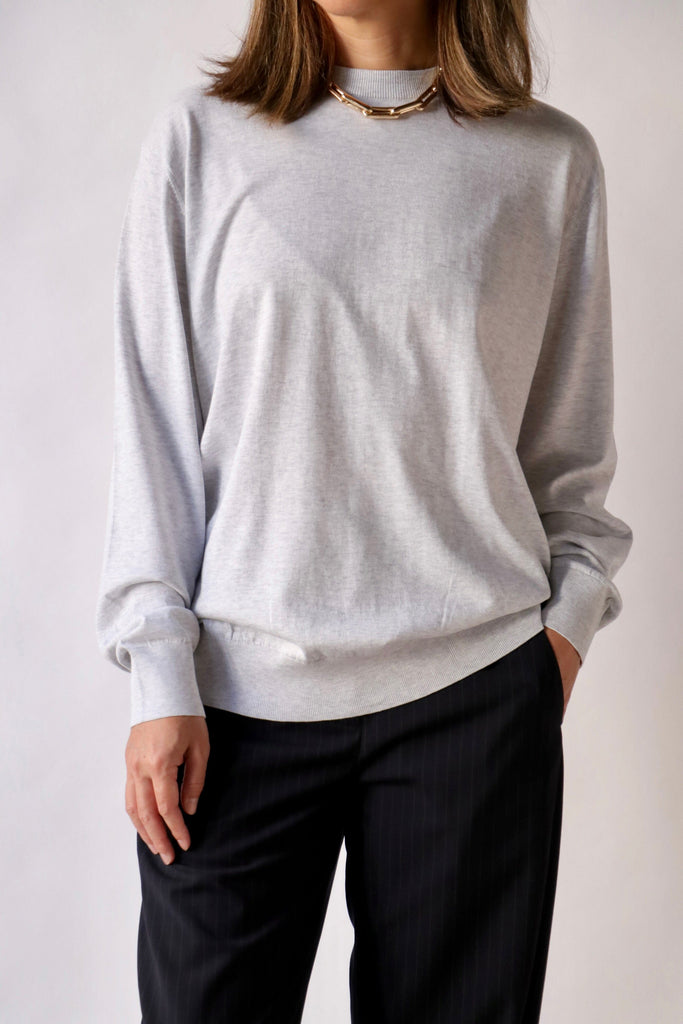 Tibi Super Fine Gauge Perfect Men's Pullover in Light Heather Grey Sweatshirts Tibi 