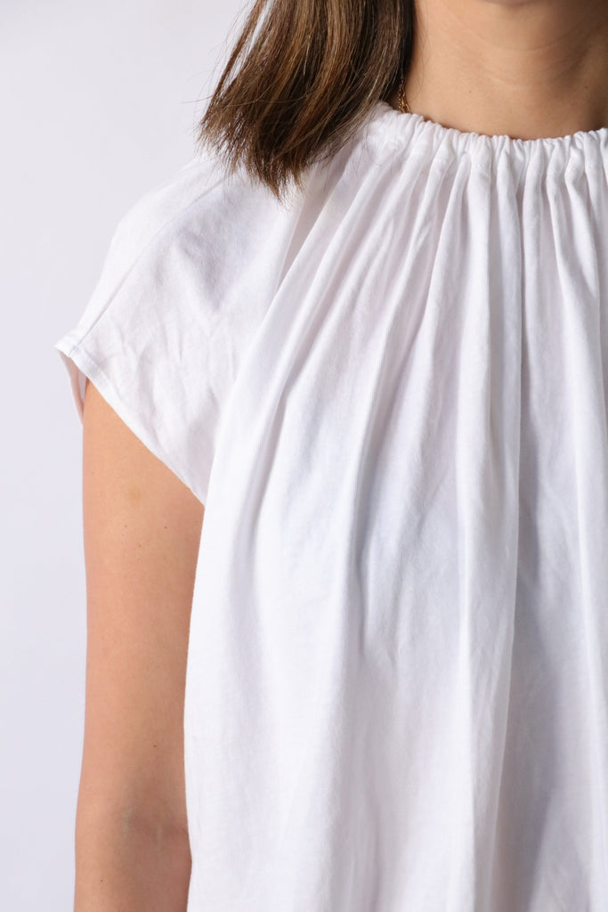 Tibi T-Shirting Shirred Neck Circular Top in White tops-blouses Tibi 