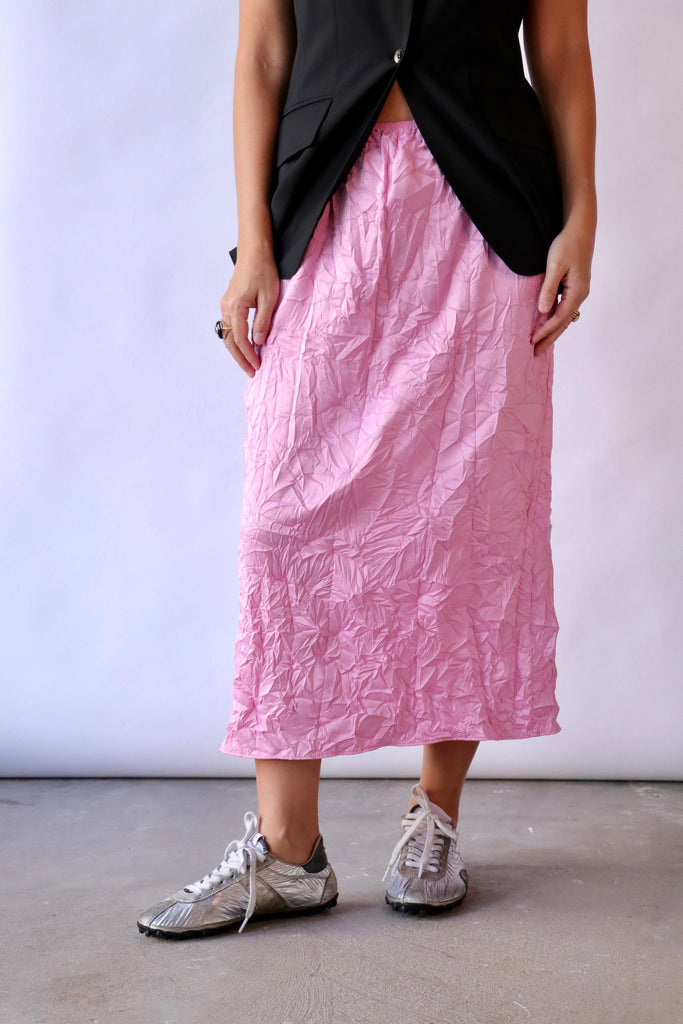 Tibi Tech Crush Slip Skirt in Pink Bottoms Tibi 