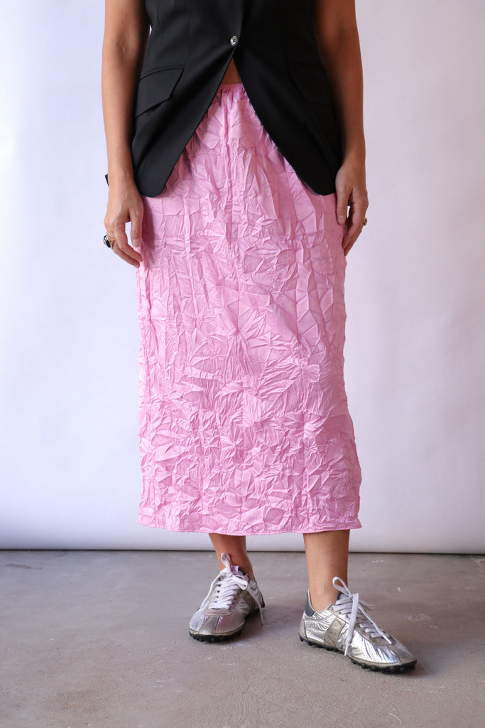 Tibi Tech Crush Slip Skirt in Pink Bottoms Tibi 