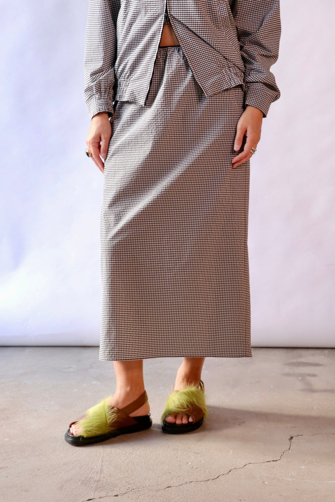 Tibi Tech Gingham Slip Skirt in Black/White Bottoms Tibi 