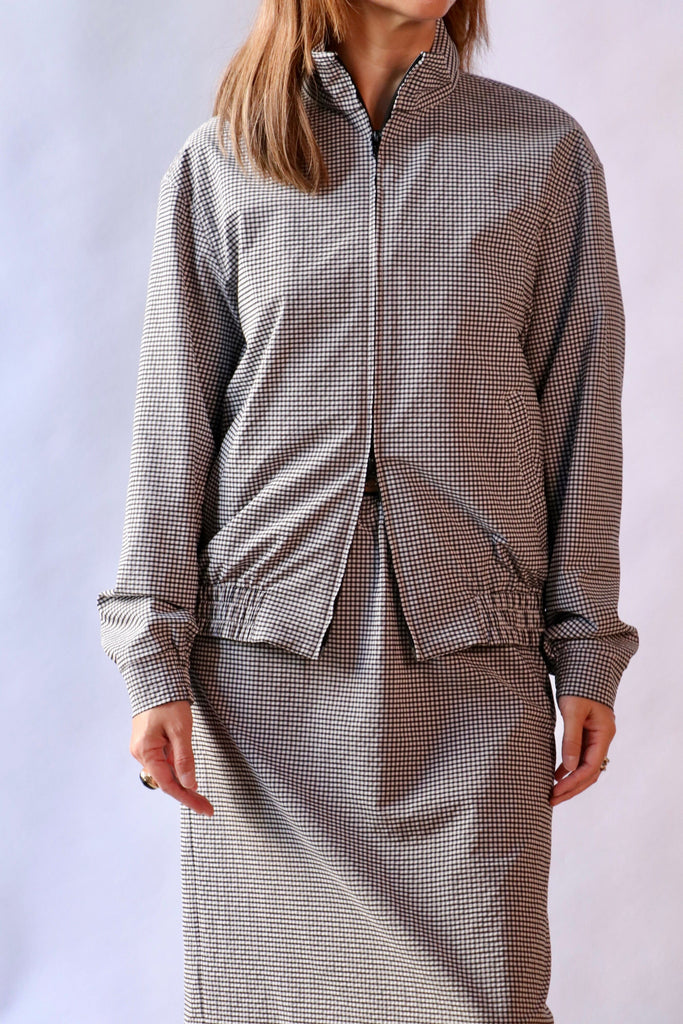 Tibi Tech Gingham Track Jacket in Black/White Gingham Outerwear Tibi 