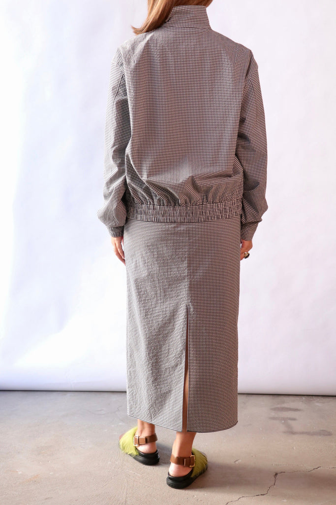 Tibi Tech Gingham Track Jacket in Black/White Gingham Outerwear Tibi 