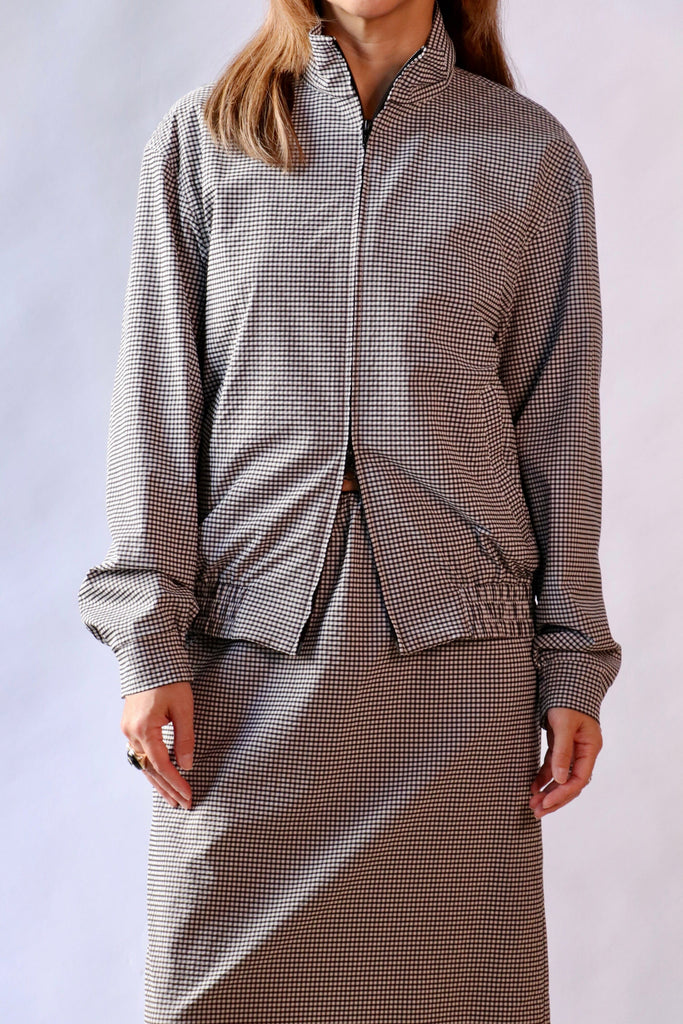 Tibi Tech Gingham Track Jacket in Black/White Gingham Outerwear Tibi 
