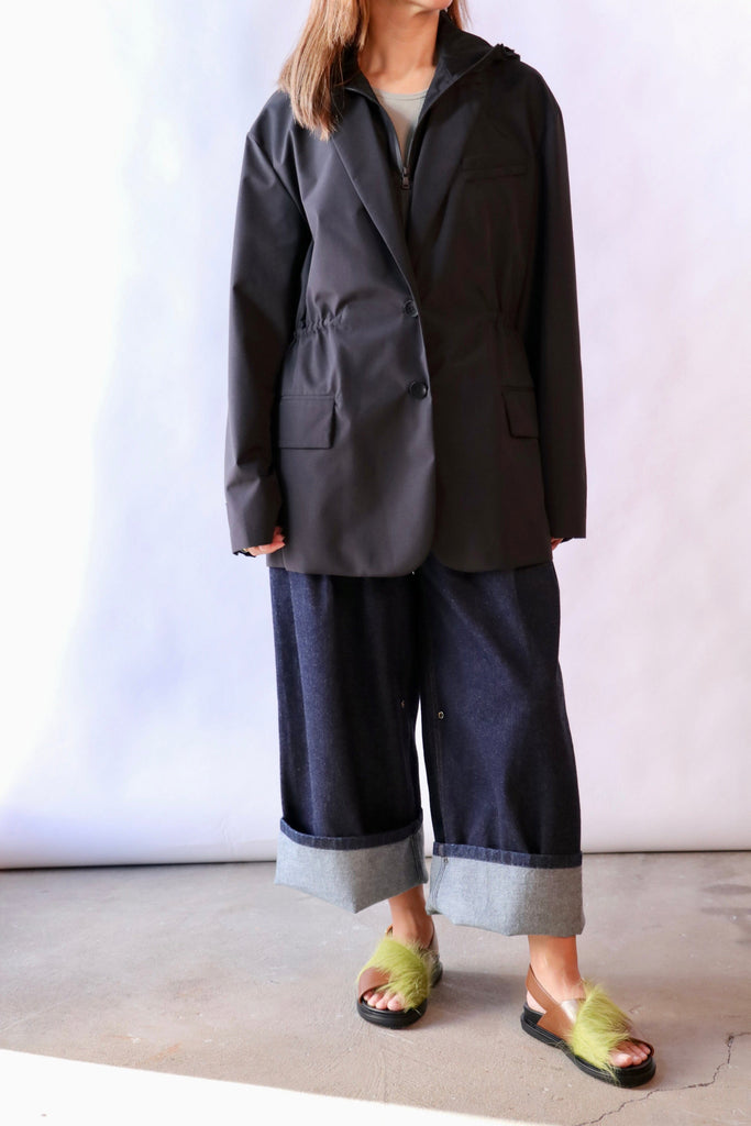 Tibi Tech Suiting Anorak Blazer With Zip Off Vest in Black Outerwear Tibi 