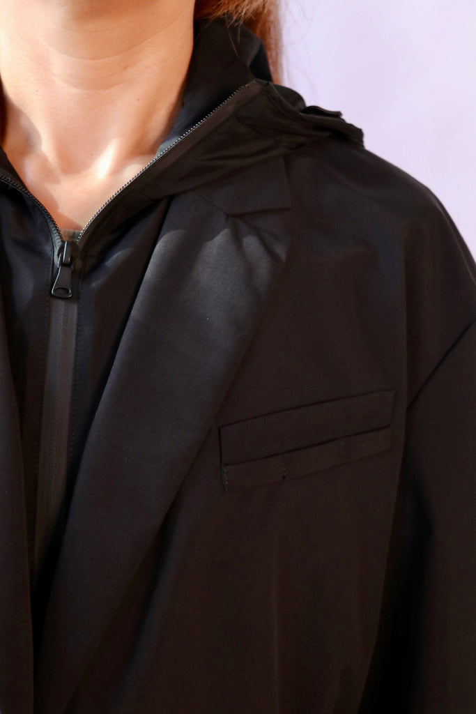 Tibi Tech Suiting Anorak Blazer With Zip Off Vest in Black Outerwear Tibi 