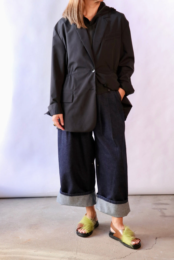 Tibi Tech Suiting Anorak Blazer With Zip Off Vest in Black Outerwear Tibi 