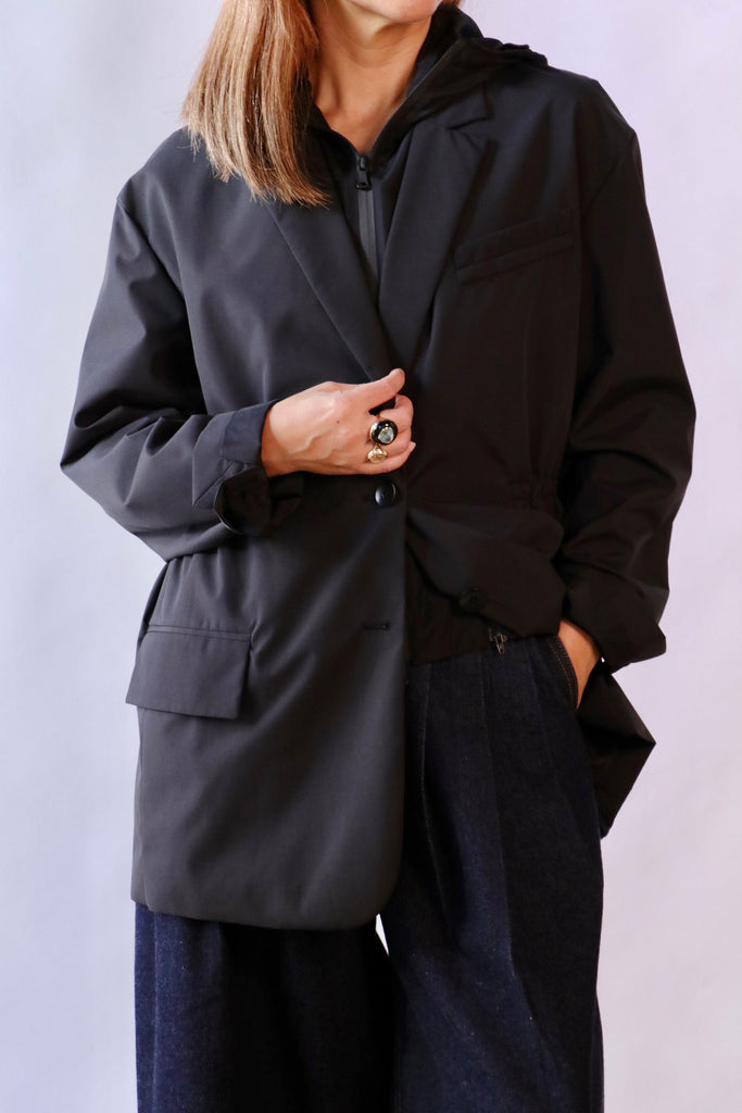 Tibi Tech Suiting Anorak Blazer With Zip Off Vest in Black Outerwear Tibi 