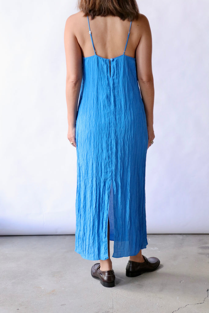 Tibi The Crinkle Slip Dress in Bright Blue