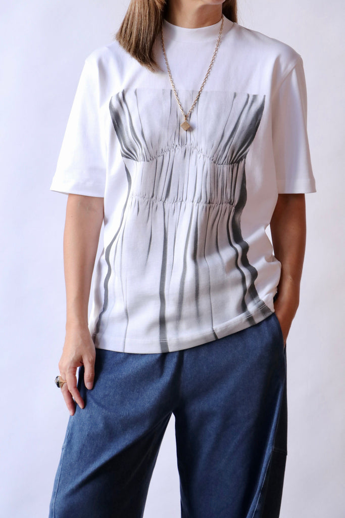 Tibi Trompe L'oeil Printed T-Shirt in White Multi T-Shirts & Tanks Tibi 