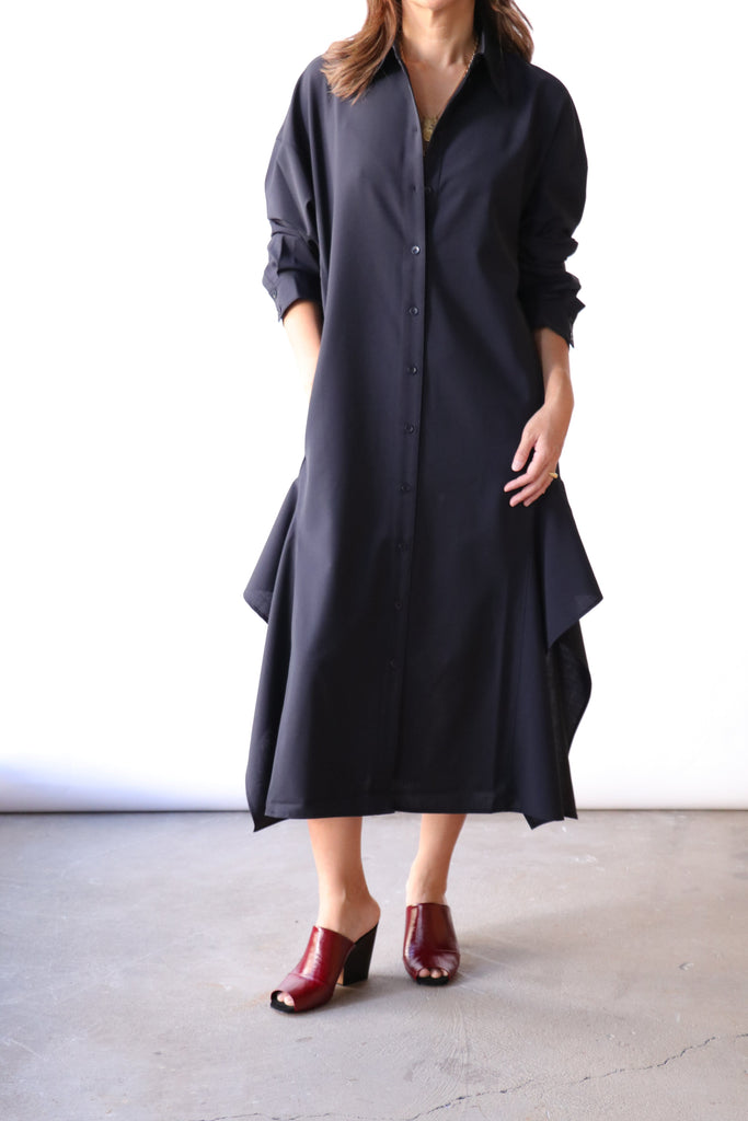 tibi asymmetrical shirt dress Tropical Wool Shirtdress | Blue | Size S The Shirtdress with Side Active Status Welcome to the Bach! Color:Magenta