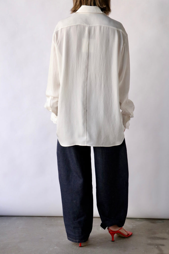 Tibi Winter Acetate Easy Tuxedo Shirt in White tops-blouses Tibi 