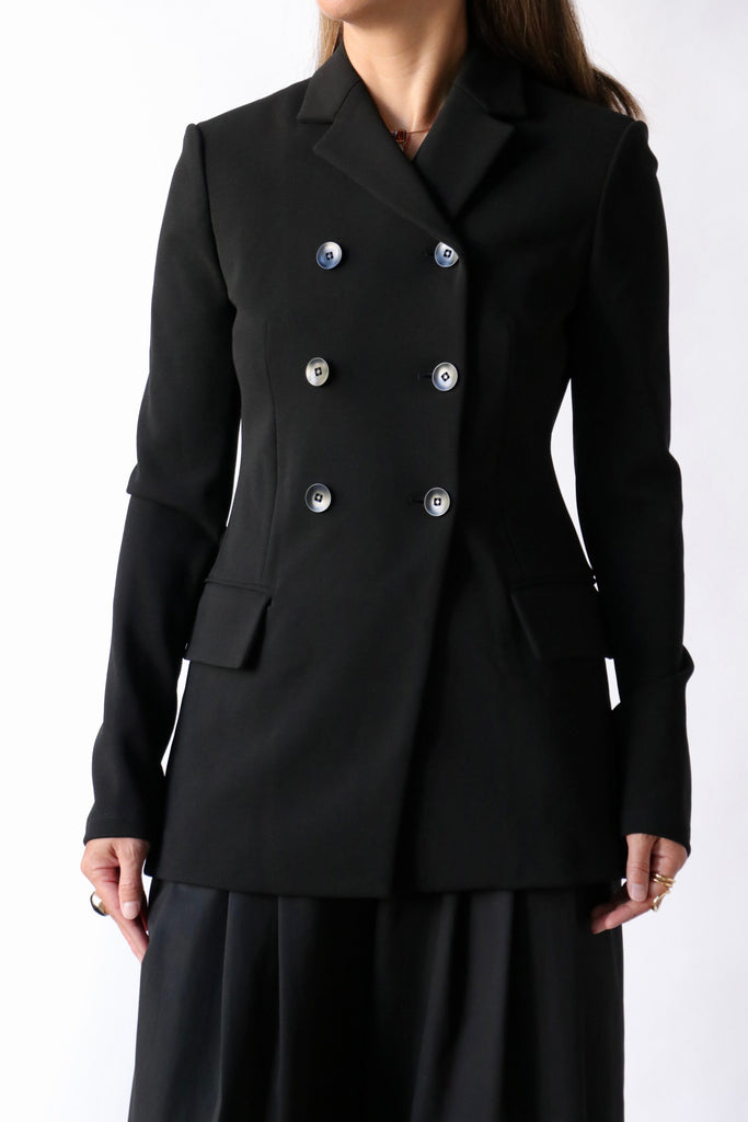 Tibi Wren Crepe Knit Fitted Blazer in Black Outerwear Tibi 