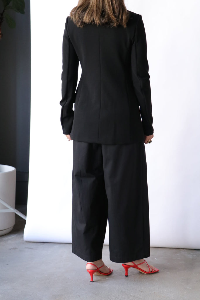 Tibi Wren Crepe Knit Fitted Blazer in Black Outerwear Tibi 