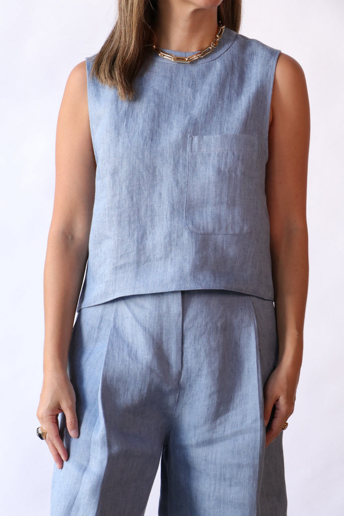 TWP Cropped Muscle Tank in Light Indigo T-Shirts & Tanks TWP 