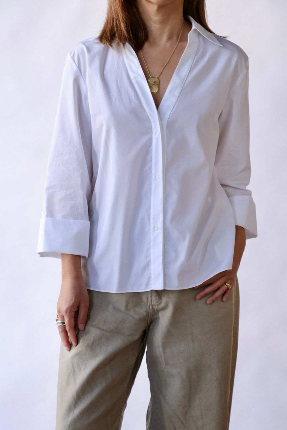deep v neck dress shirt Swim Shirt Lila Deep V-Neck Cover Up Top with Front Pocket Jet / S/M
