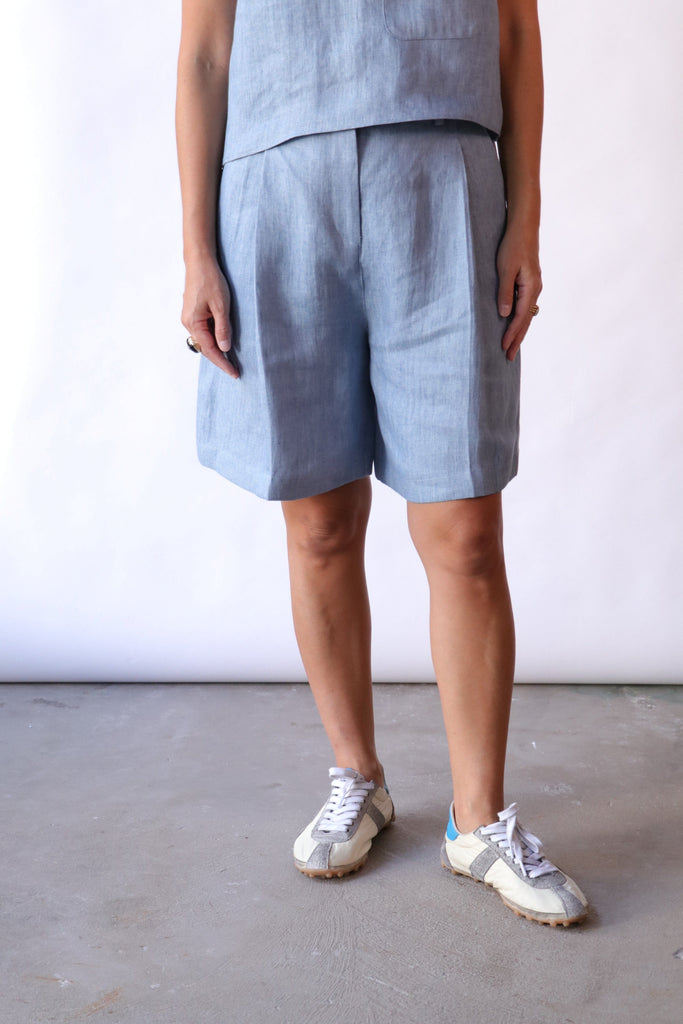 TWP Fisher Short in Lightweight Washed Hemp Denim Bottoms TWP 