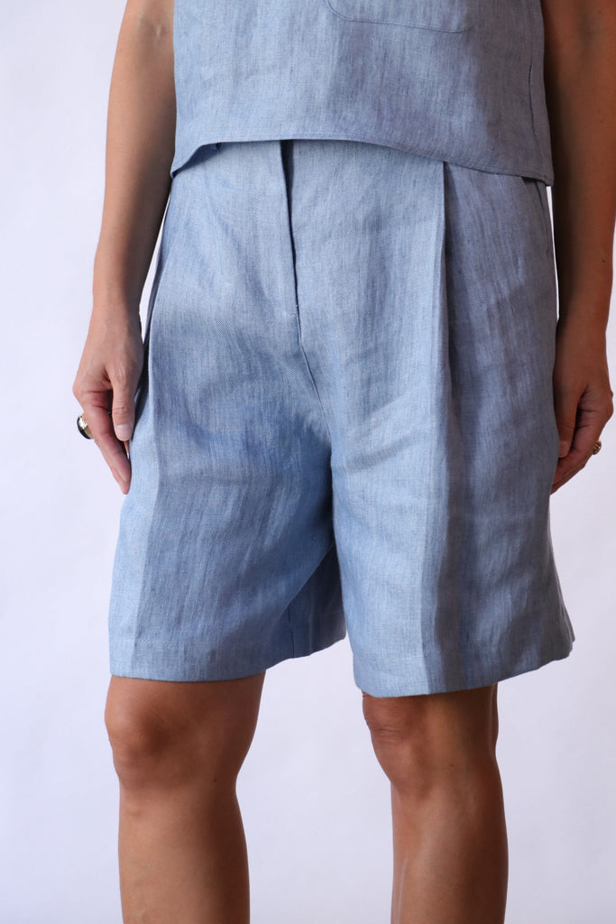 TWP Fisher Short in Lightweight Washed Hemp Denim Bottoms TWP 