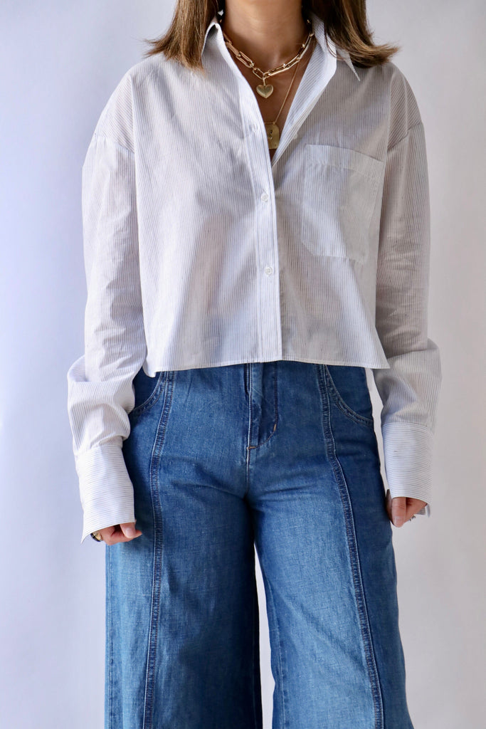 TWP Little Big Joe in Faint Linen Stripe White/Charcoal tops-blouses TWP 