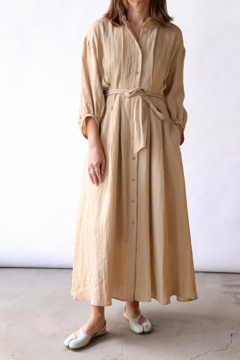 TWP Maxi Dress With 3/4 Poet Sleeve in Fluid Linen | WE ARE ICONIC