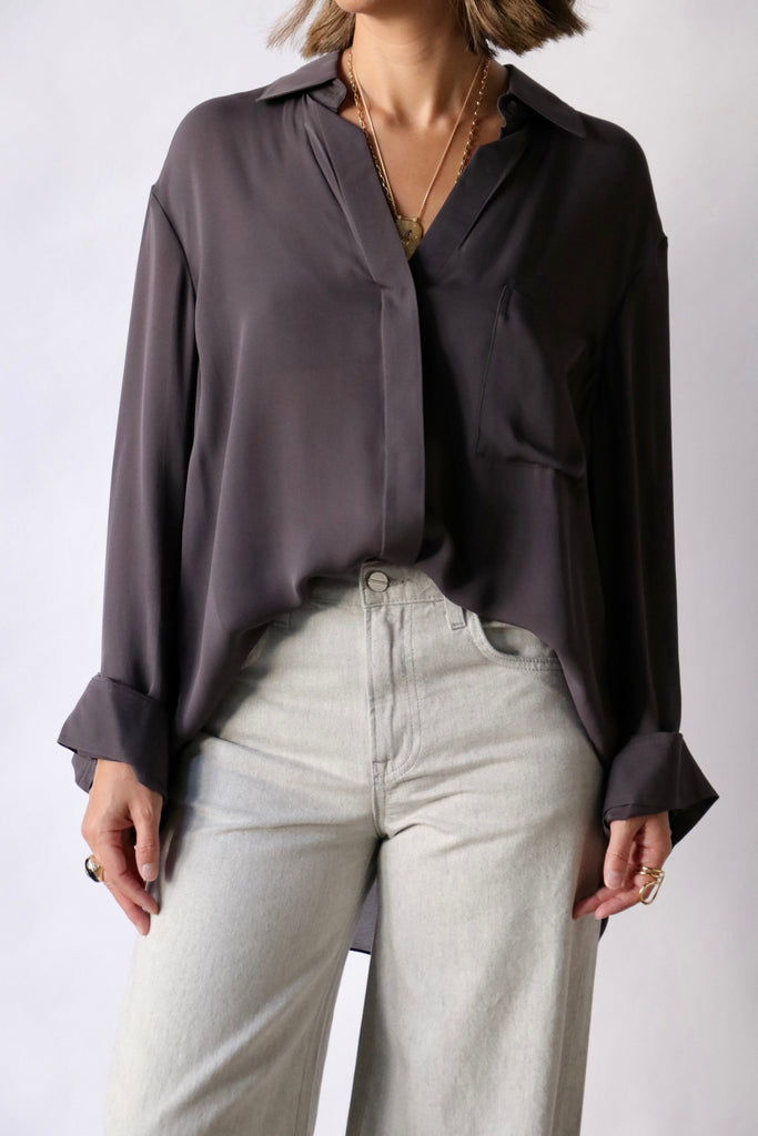 TWP New Morning After Shirt in Washed Silk Georgette Plum tops-blouses TWP 