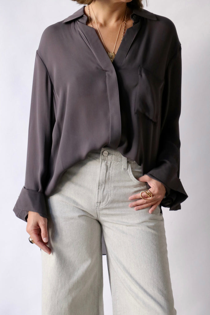 TWP New Morning After Shirt in Washed Silk Georgette Plum tops-blouses TWP 