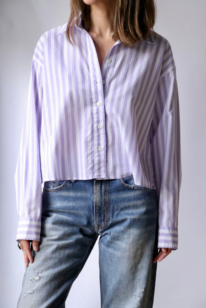 Xirena Morgan Shirt in Amethyst Stripe tops-blouses Xirena 