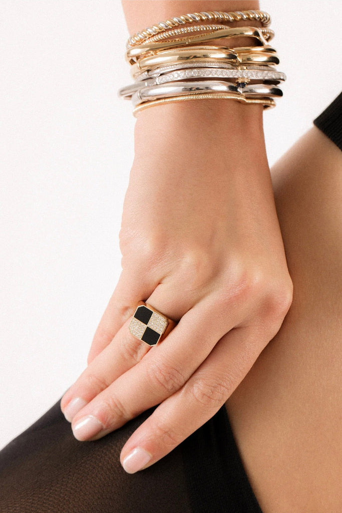 Yvonne Leon Bague Damier Onyx Or Jaune Jewelry Yvonne Leon 