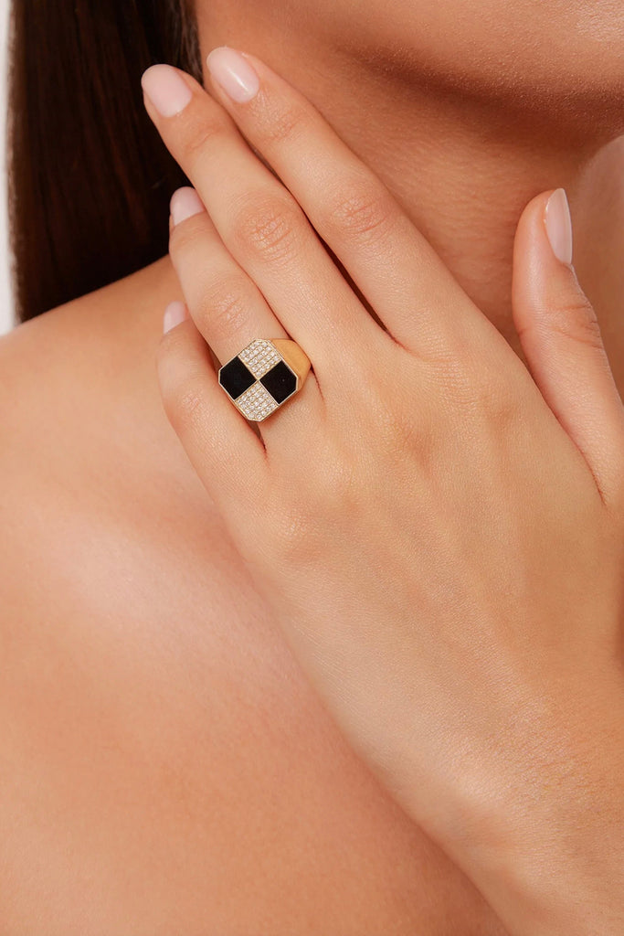 Yvonne Leon Bague Damier Onyx Or Jaune Jewelry Yvonne Leon 