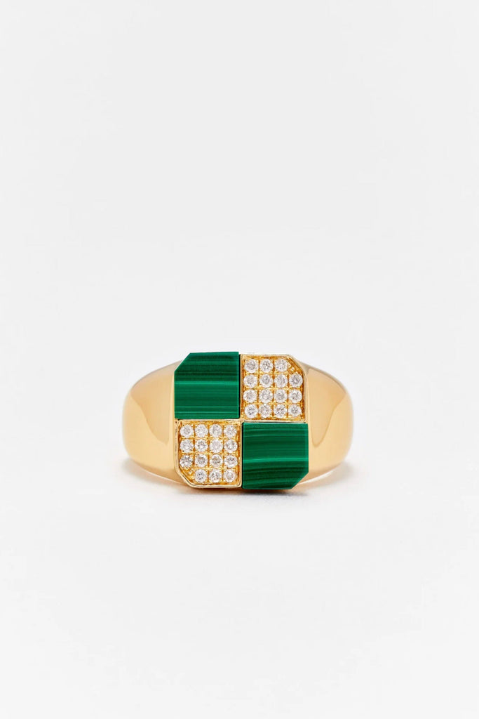 Yvonne Leon Mini Bague Damier Malachite Or Jaune Jewelry Yvonne Leon 