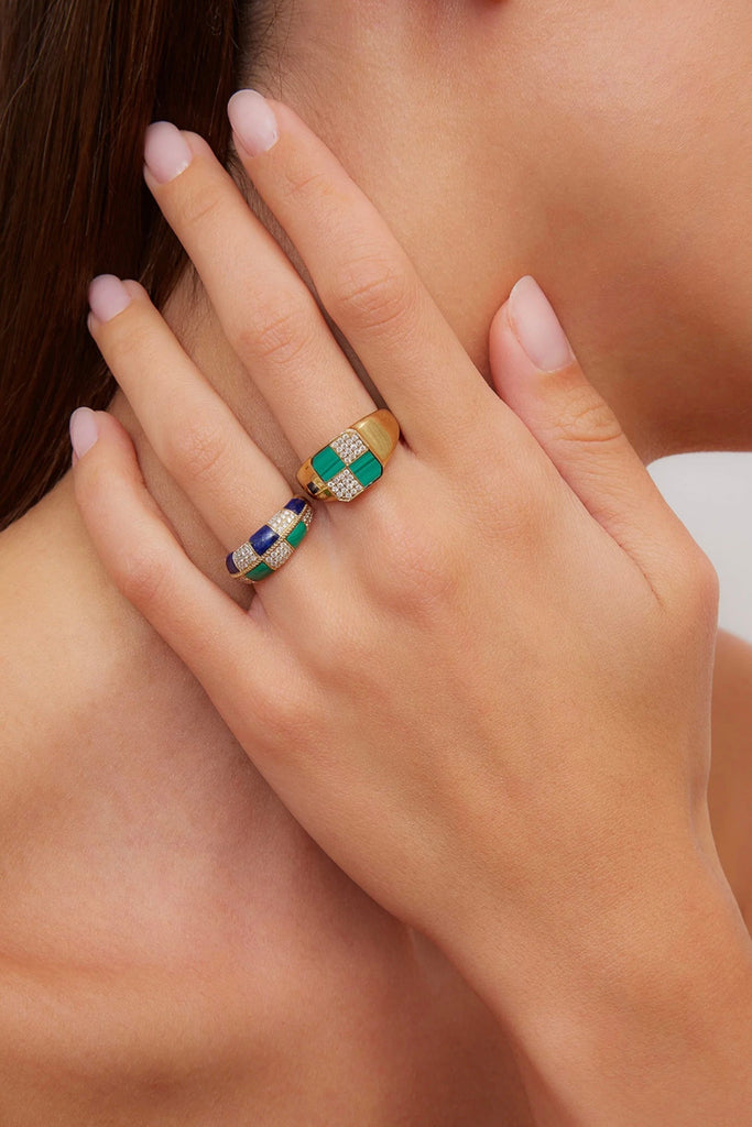 Yvonne Leon Mini Bague Damier Malachite Or Jaune Jewelry Yvonne Leon 