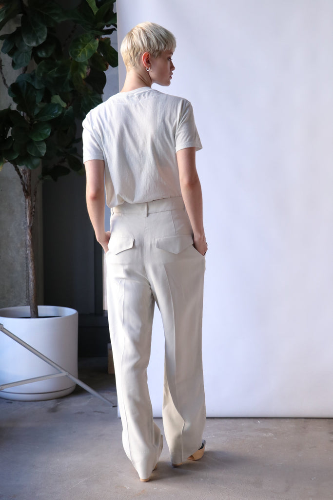 Bassike Pleated Straight Leg Pant in Cement