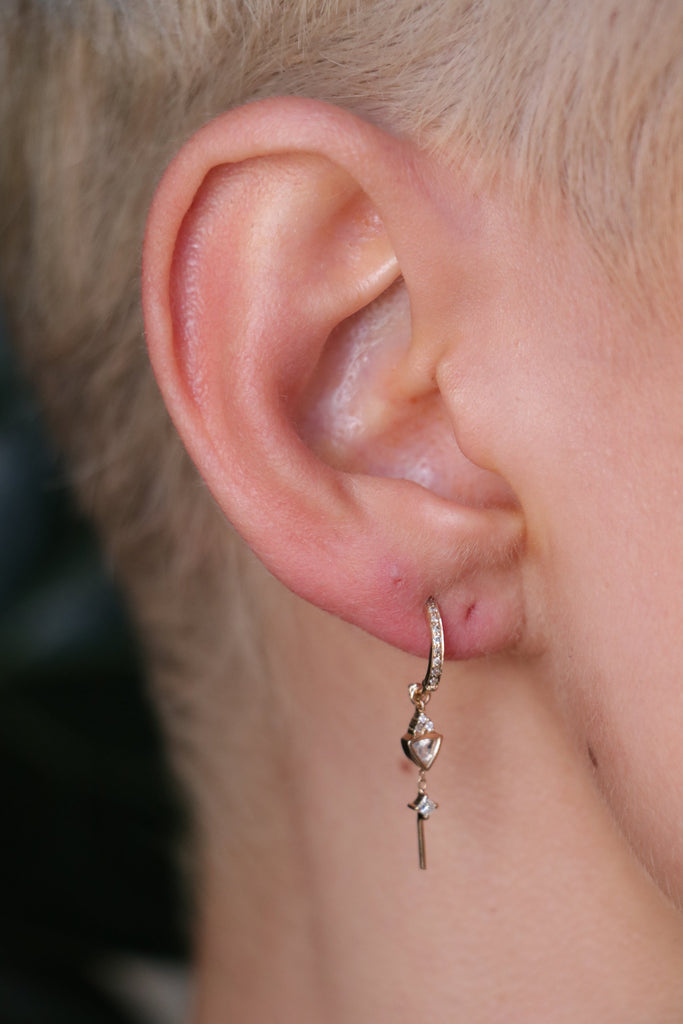 Celine Daoust Triangle Moonstone and Diamonds Single Hoop Earring Jewelry Celine Daoust 