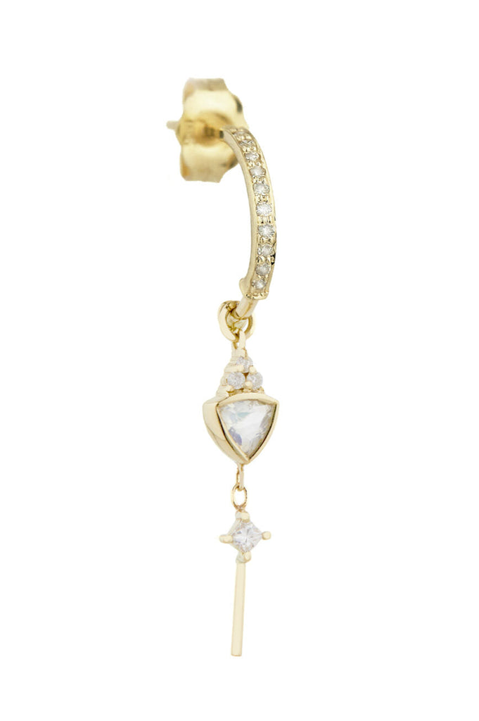 Celine Daoust Triangle Moonstone and Diamonds Single Hoop Earring Jewelry Celine Daoust 