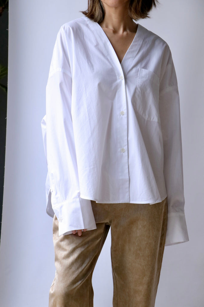 Christian Wijnants Tagrid V-neck Shirt in White tops-blouses Christian Wijnants 