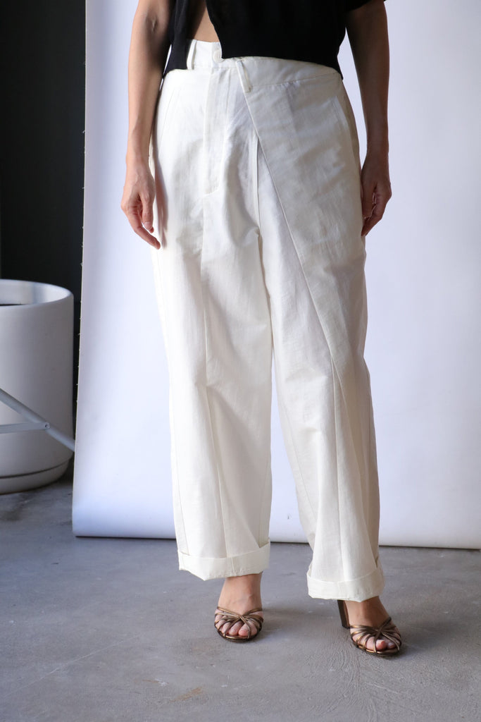 Cordera Draped Tailored Pants in White Bottoms Cordera 