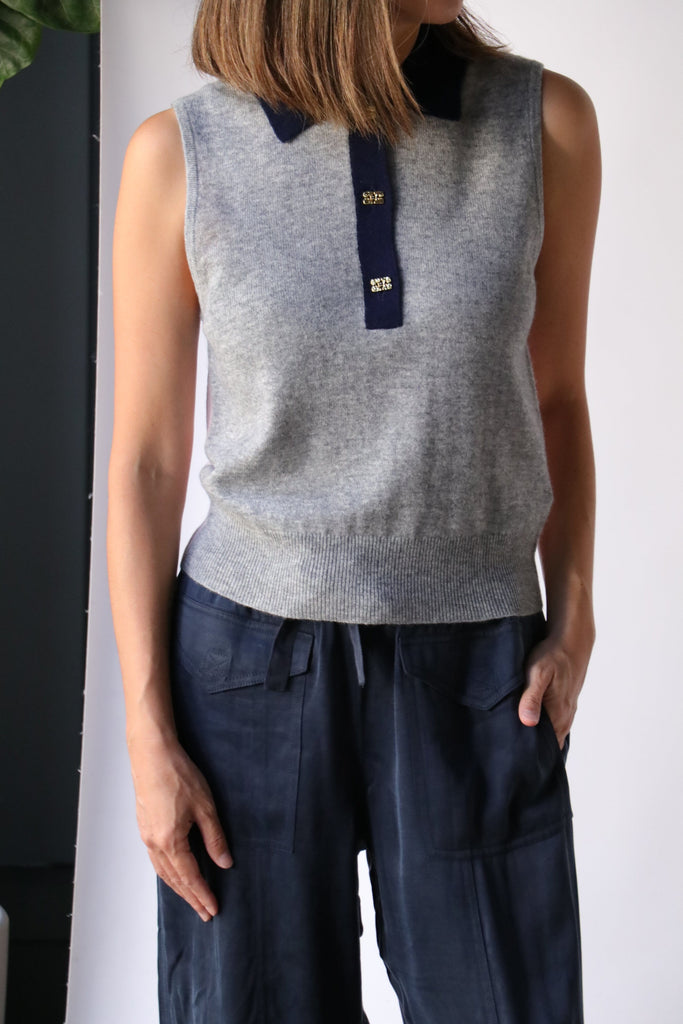 Ganni Cashmere Mix Sleeveless Polo in Frost Gray Knitwear Ganni 