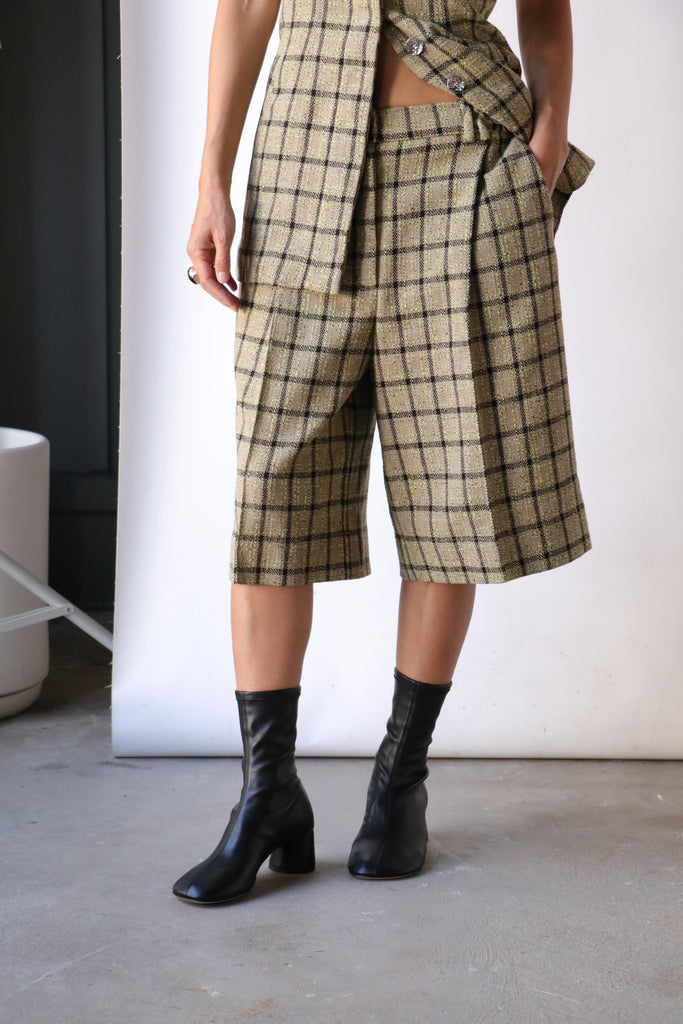 Ganni Check Suiting Relaxed Pleated Shorts Bottoms Ganni 