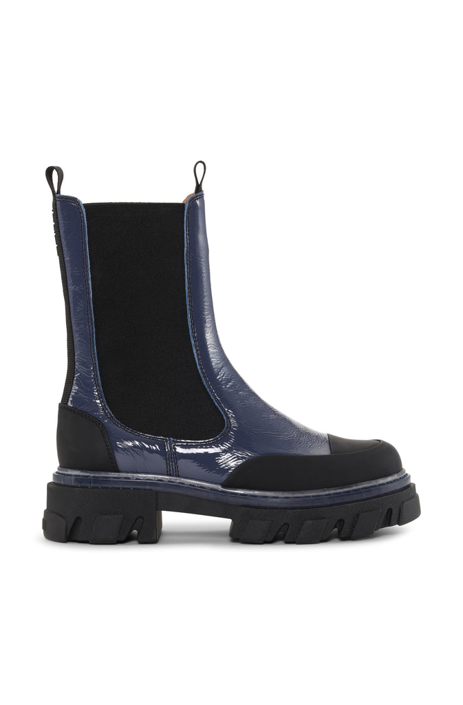 Ganni Cleated Mid Chelsea Boots in Gray Blue Shoes Ganni 