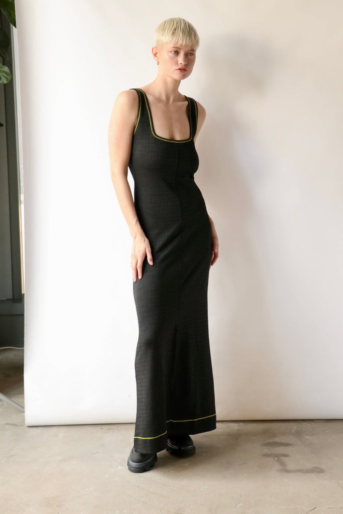Ganni Jacquard Jersey Long Dress in Black Dresses Ganni 