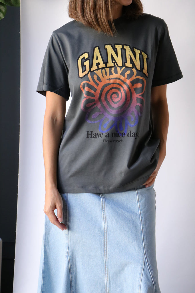 Ganni Jersey Flower Relaxed T-shirt T-Shirts & Tanks Ganni 