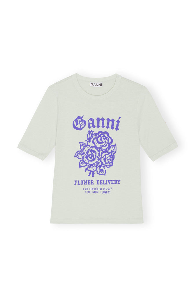 Ganni Light Cotton Jersey Flower Fitted T-shirt T-Shirts & Tanks Ganni 
