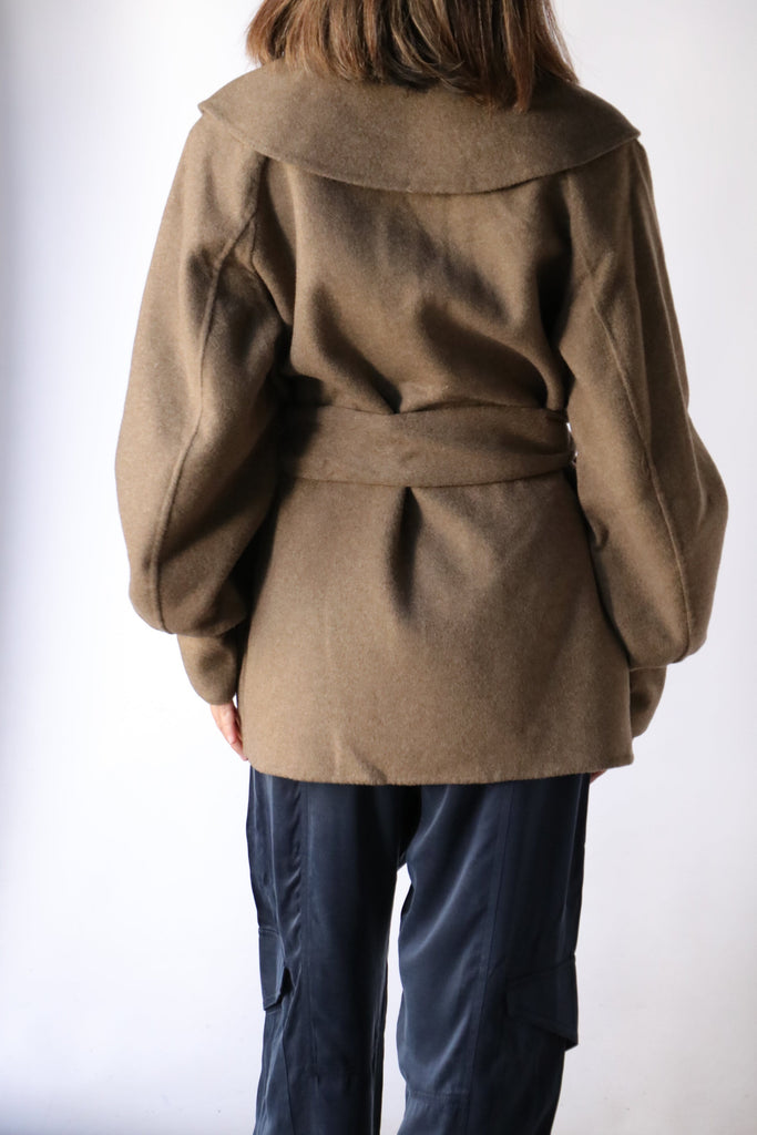 Ganni Wool Collar Jacket in Petrified Oak Outerwear Ganni 
