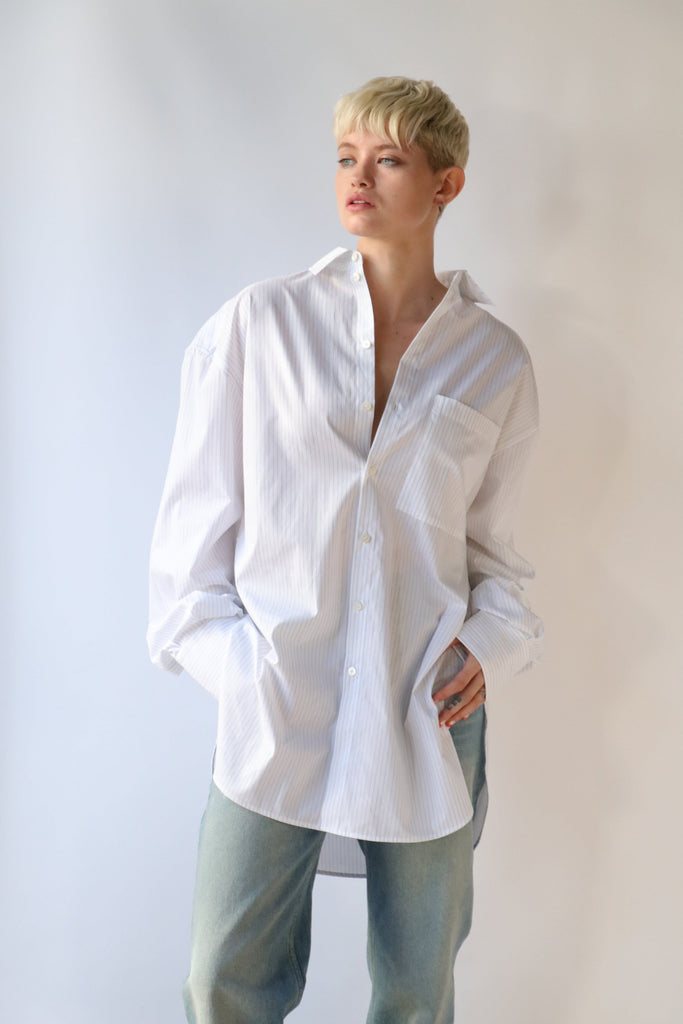 Gauchere Oversized Stripe Shirt in White Stripes tops-blouses Gauchere 