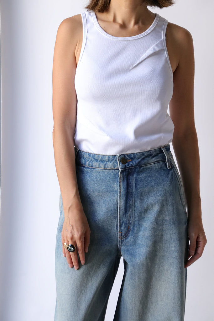 Gauchere Ribbed Jersey Tank in White tops-blouses Gauchere 